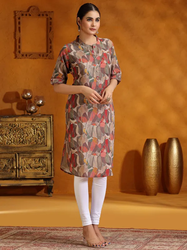 Stunning red printed casual cotton silk kurti