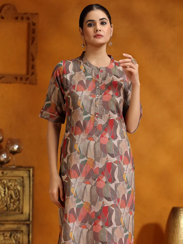 Stunning red printed casual cotton silk kurti