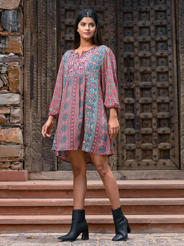Stunning red printed cotton kurti