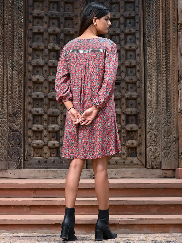 Stunning red printed cotton kurti
