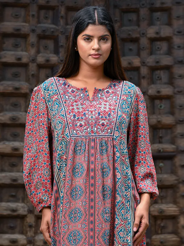 Stunning red printed cotton kurti