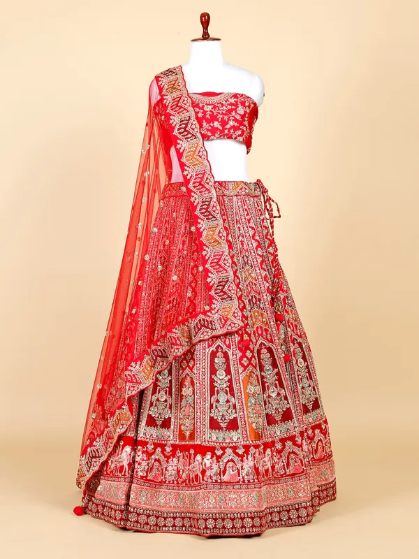 Stunning red raw silk bridal lehenga choli