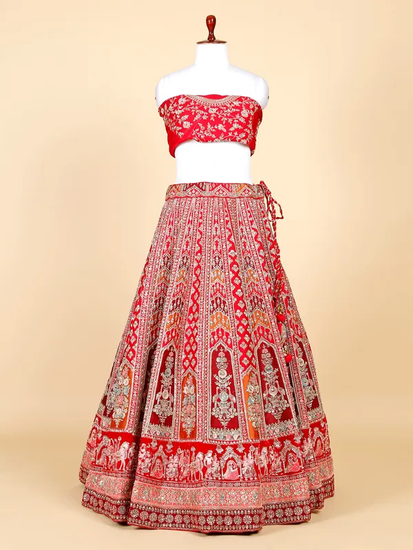Stunning red raw silk bridal lehenga choli