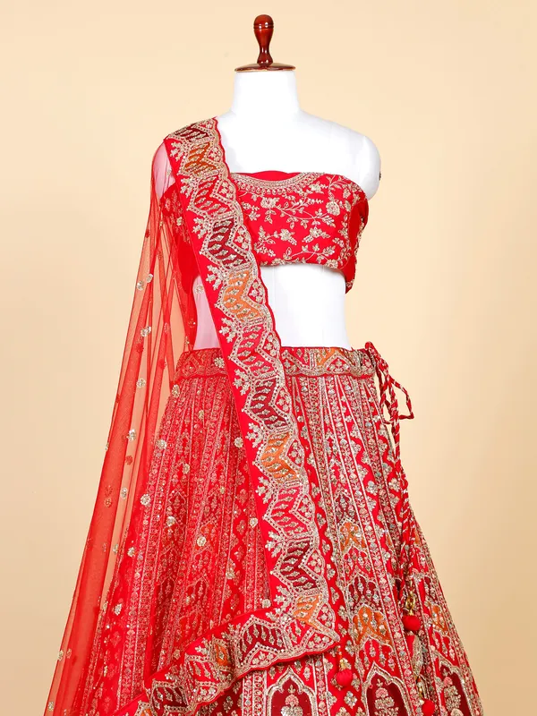 Stunning red raw silk bridal lehenga choli