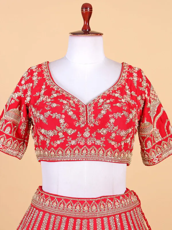 Stunning red raw silk bridal style lehenga choli