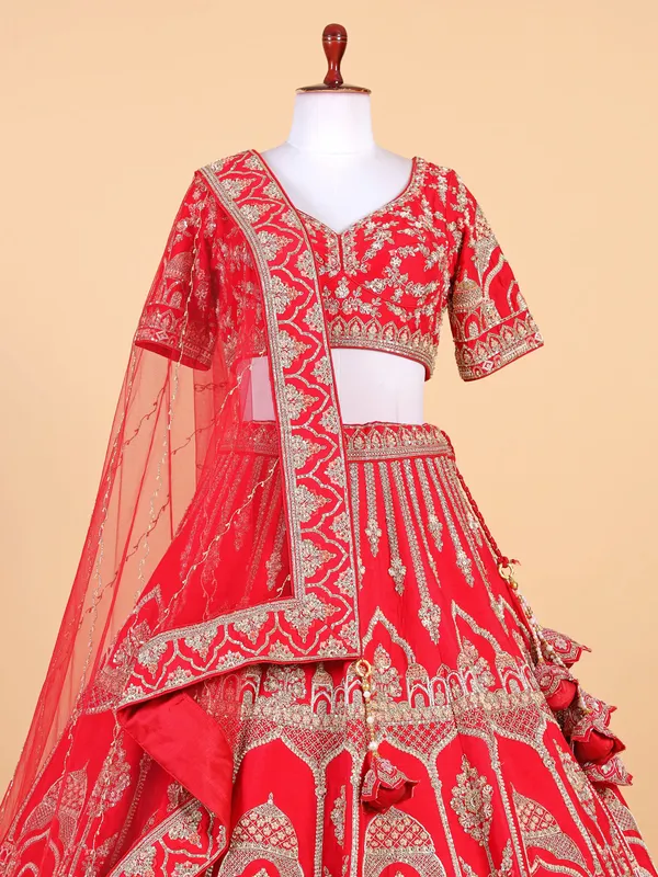 Stunning red raw silk bridal style lehenga choli