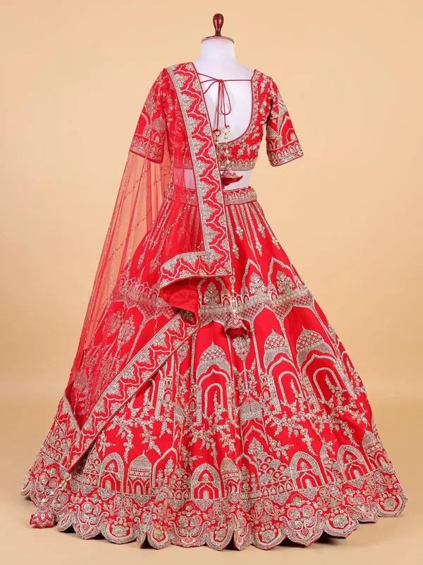 Stunning red raw silk bridal style lehenga choli
