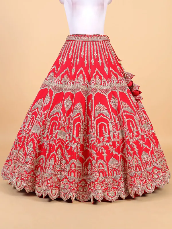 Stunning red raw silk bridal style lehenga choli