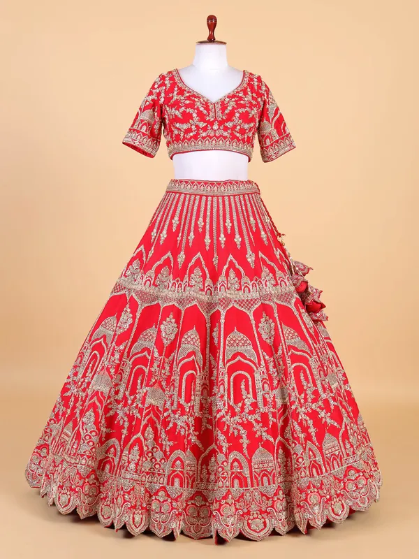 Stunning red raw silk bridal style lehenga choli