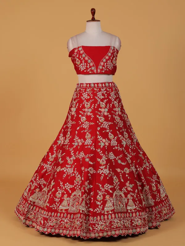 Stunning red raw silk lahenga choli