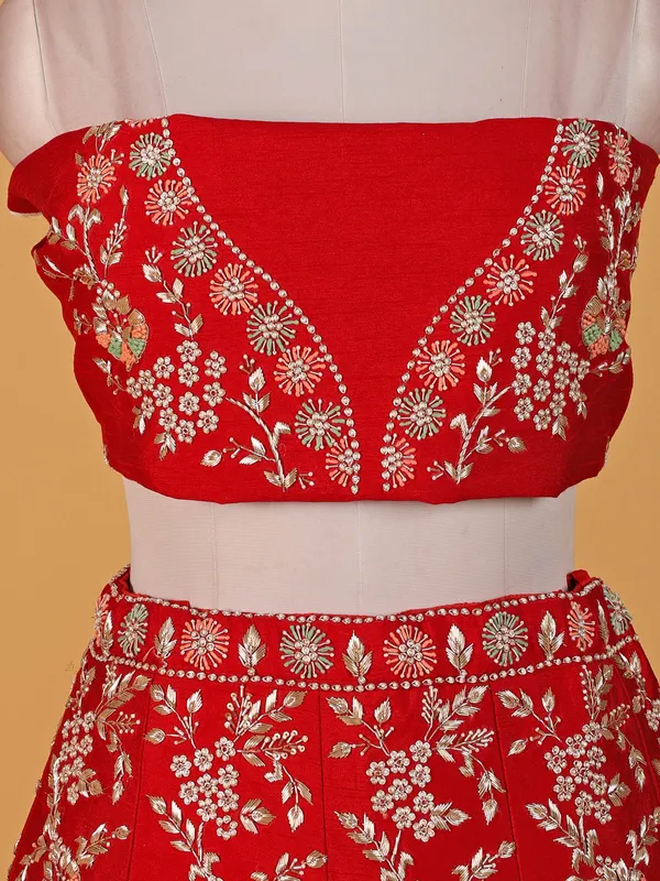 Stunning red raw silk lahenga choli
