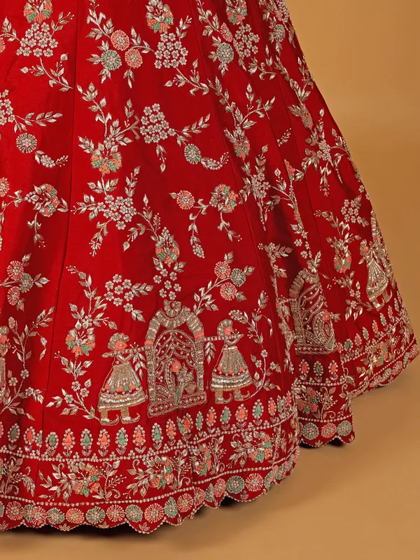 Stunning red raw silk lahenga choli