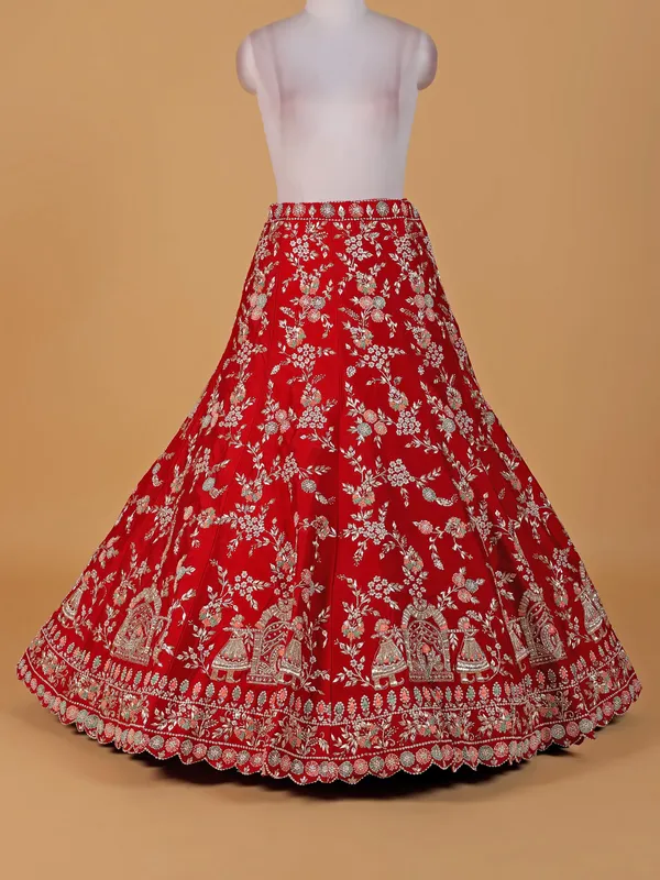 Stunning red raw silk lahenga choli