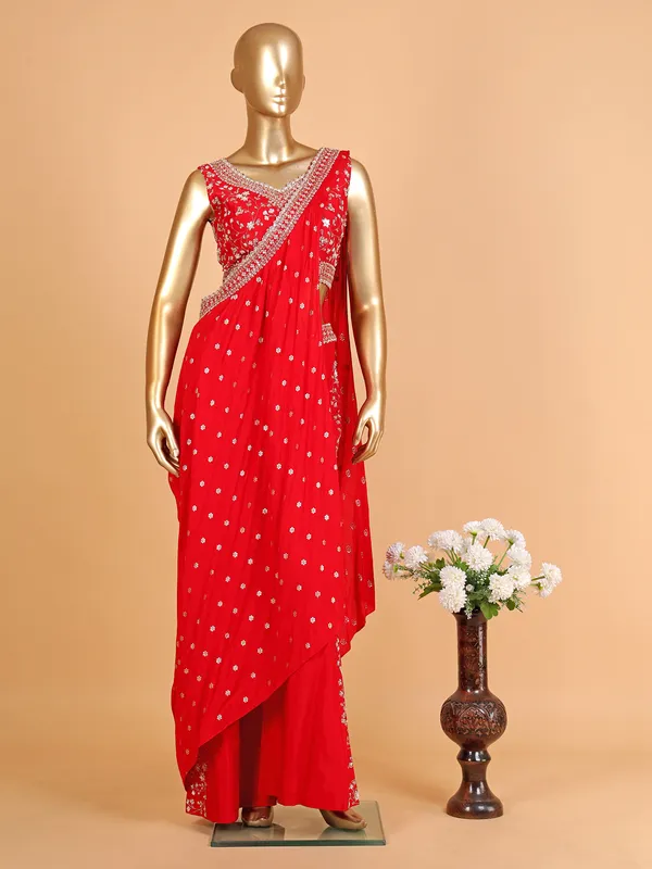 Stunning red silk designer palazzo suit