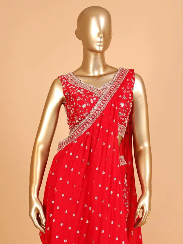 Stunning red silk designer palazzo suit