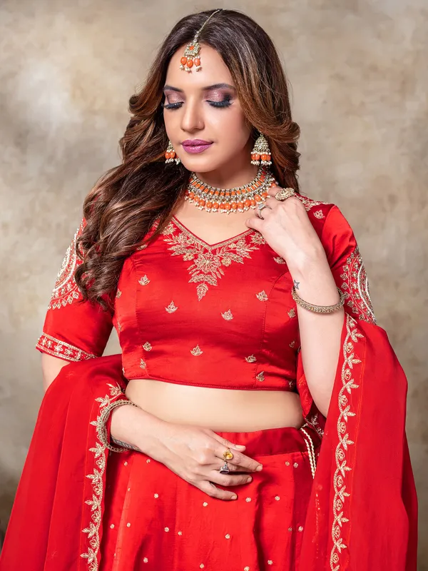 Stunning red silk lehenga choli for wedding