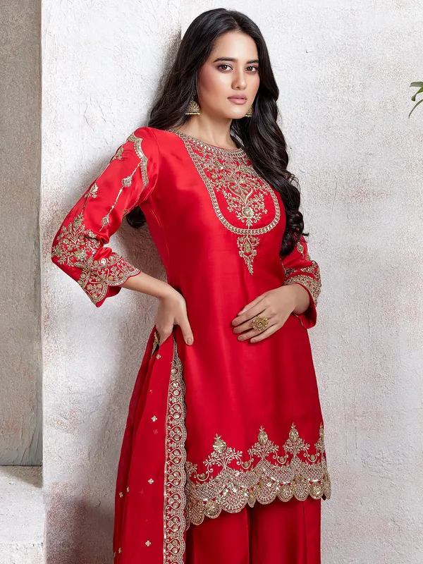 Stunning red silk salwar suit
