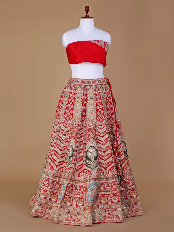 Stunning red unstitched lehenga choli