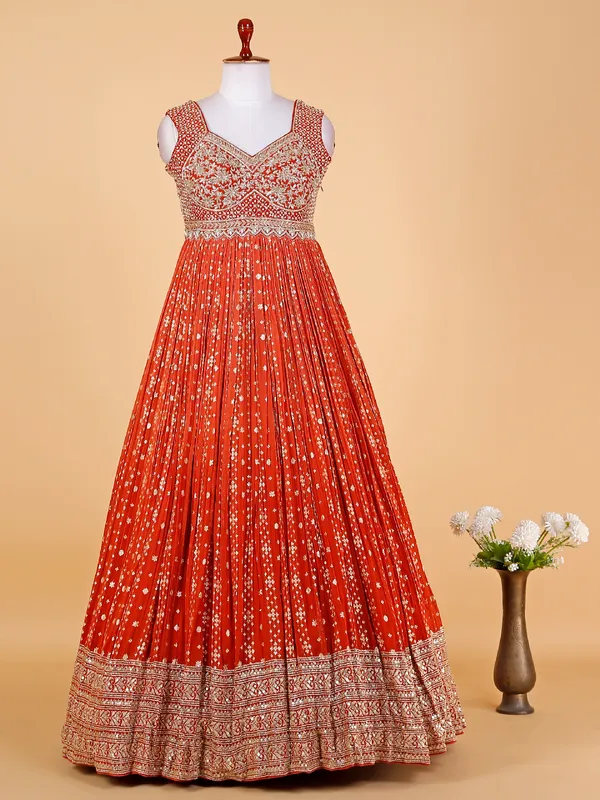 Stunning rust orange georgette anarkali suit