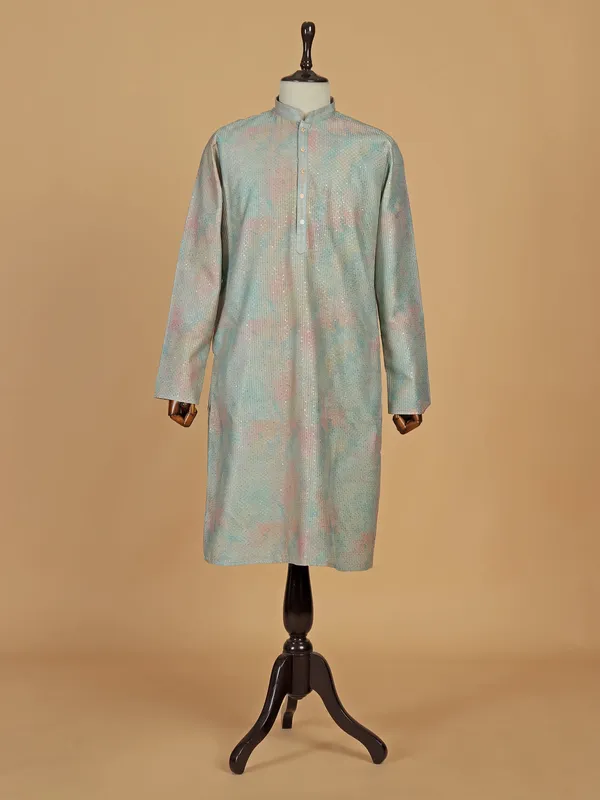 Stunning sage green silk kurta suit for men