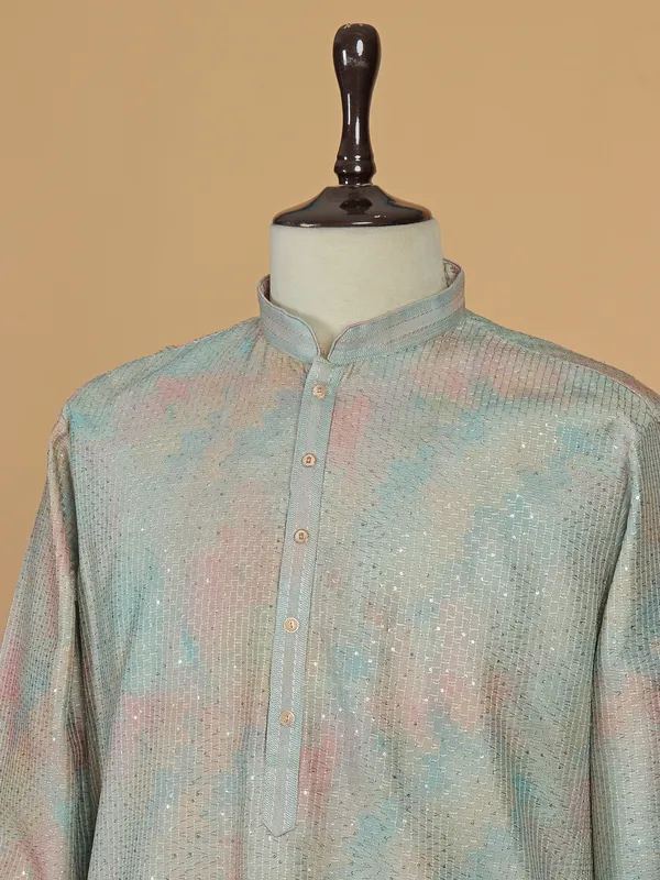 Stunning sage green silk kurta suit for men