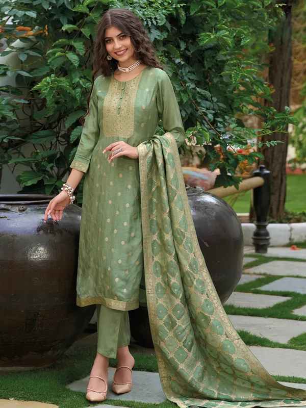 Stunning sage green silk salwar suit