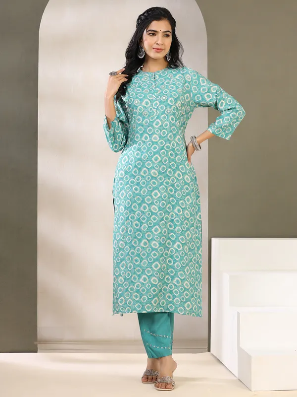 Stunning sea green cotton kurti set