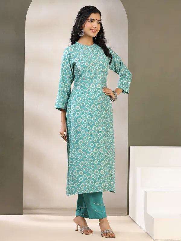 Stunning sea green cotton kurti set