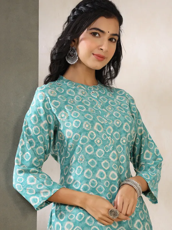 Stunning sea green cotton kurti set