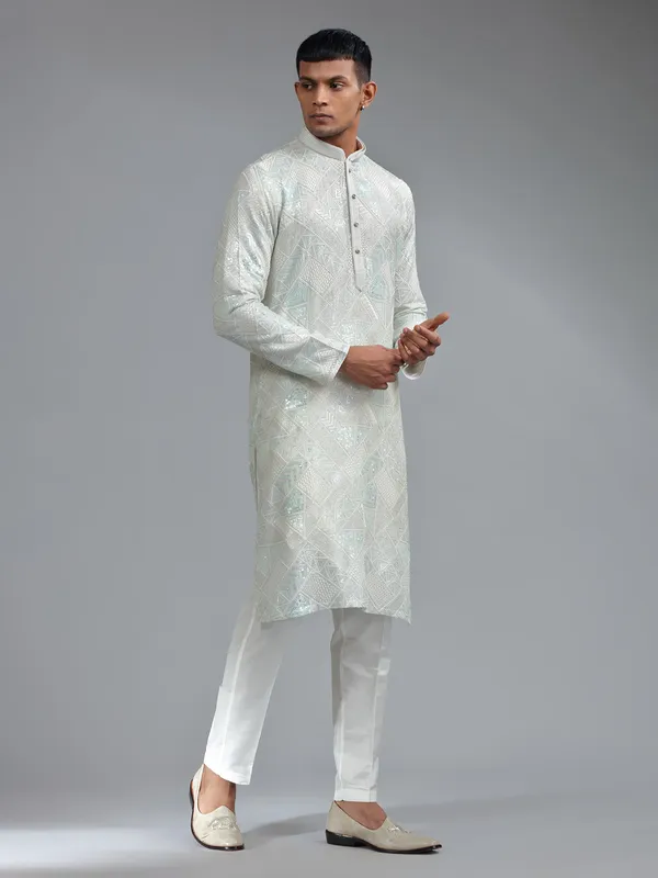 Stunning sea green silk kurta suit