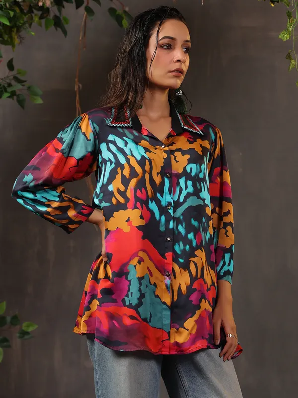 Stunning silk black printed top