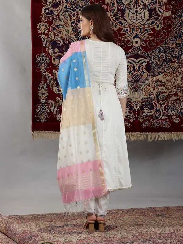 Stunning silk cream salwar suit for women