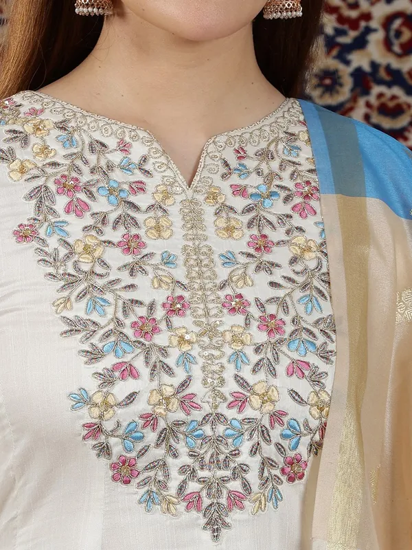 Stunning silk cream salwar suit for women