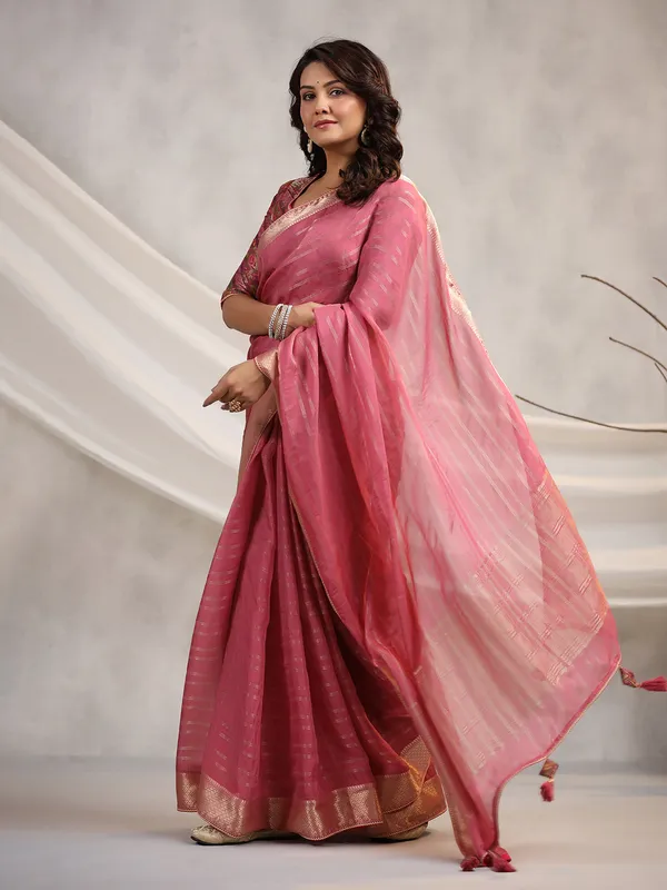 Stunning silk dark pink saree