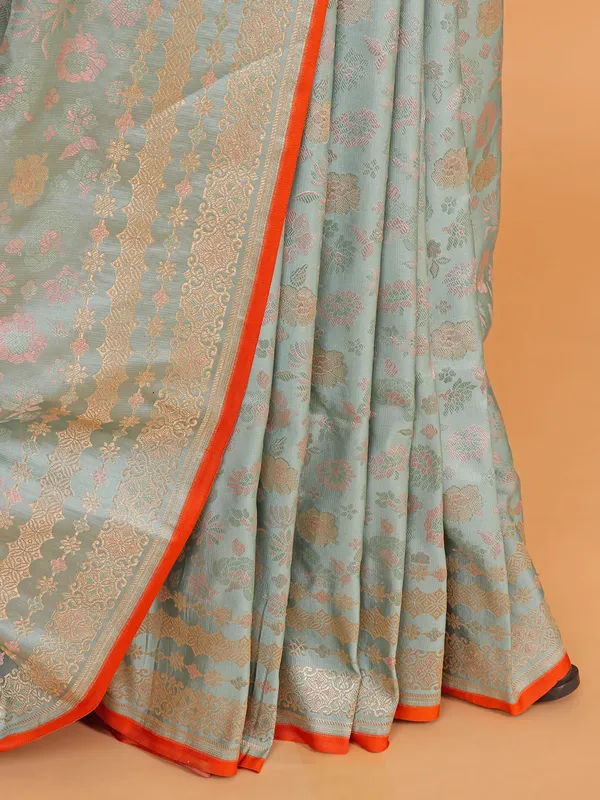 Stunning silk light blue with zari work