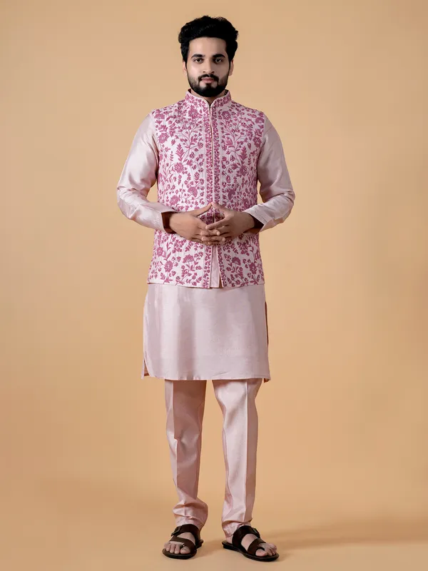 Stunning silk light pink waistcoat set