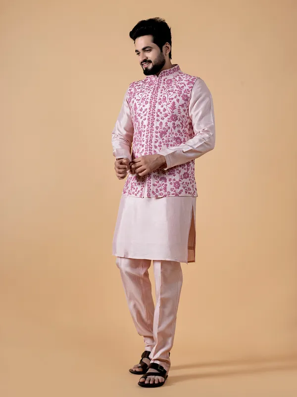 Stunning silk light pink waistcoat set
