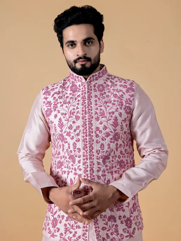 Stunning silk light pink waistcoat set