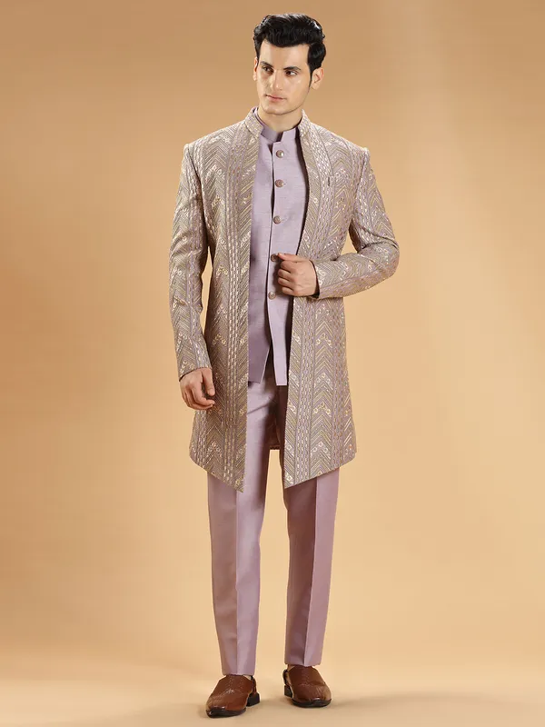 Stunning silk mauve pink indowestern