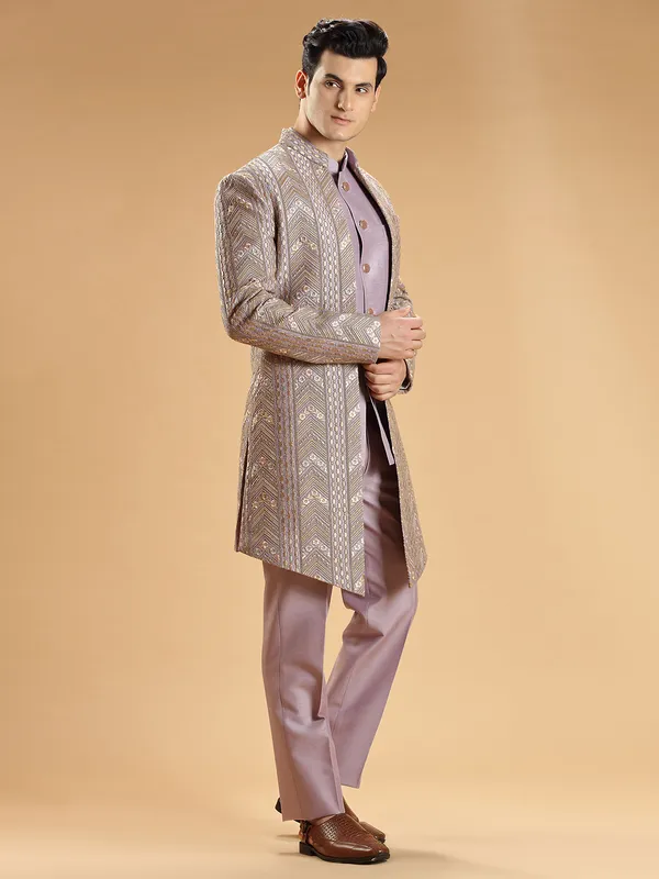 Stunning silk mauve pink indowestern