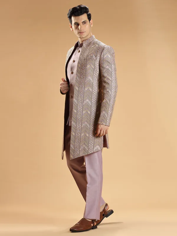 Stunning silk mauve pink indowestern