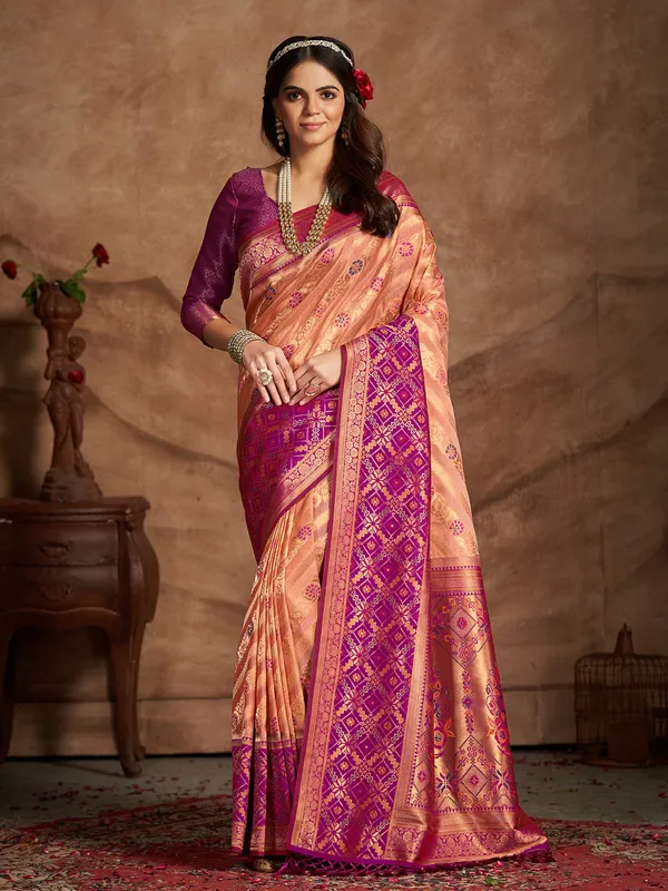 Stunning silk peach saree