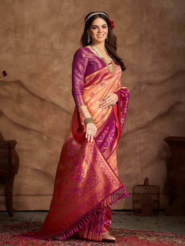Stunning silk peach saree