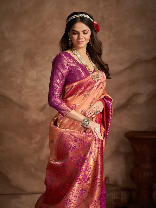 Stunning silk peach saree
