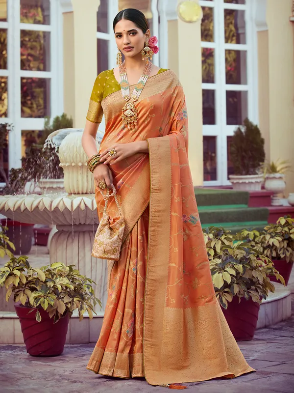 Stunning silk peach sari