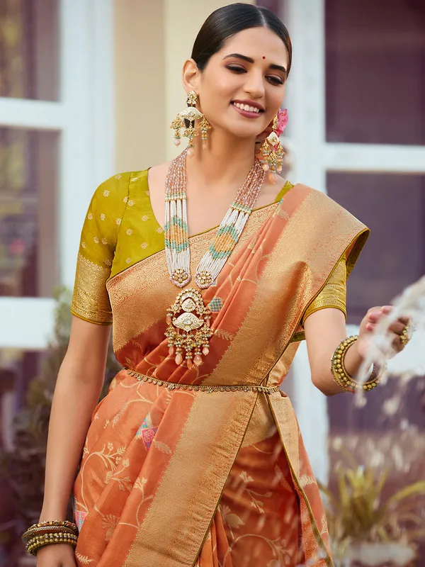 Stunning silk peach sari