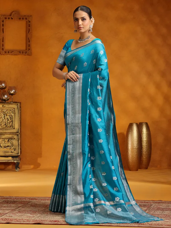 Stunning silk saree in aqua
