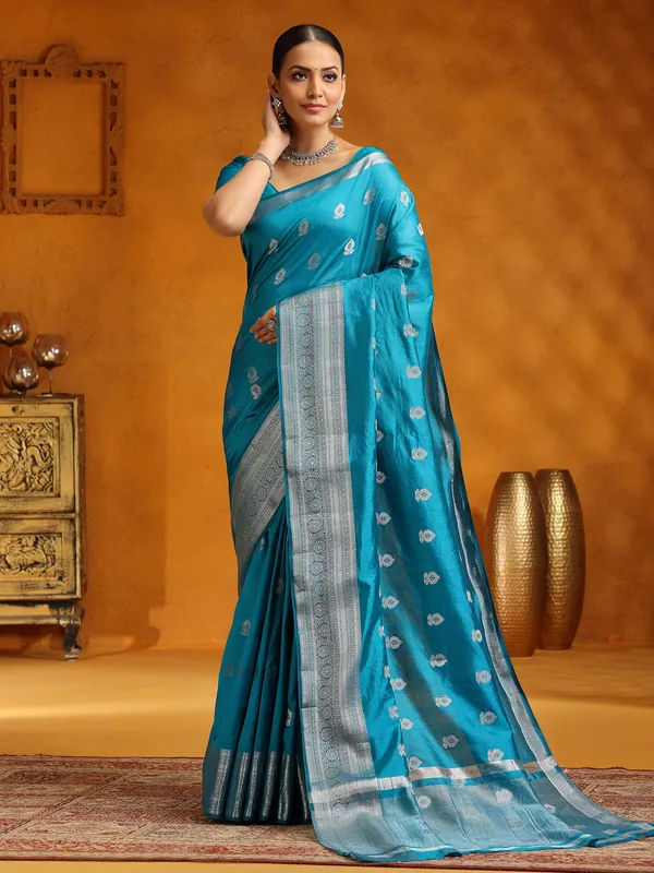 Stunning silk saree in aqua