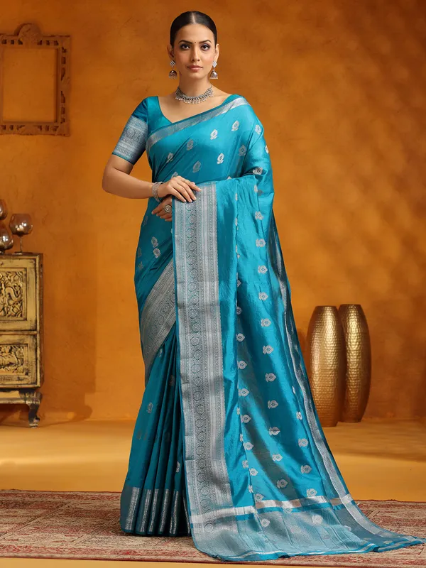 Stunning silk saree in aqua