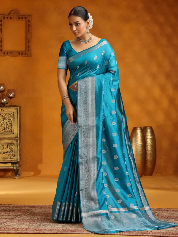Stunning silk saree in aqua